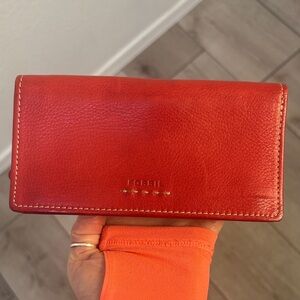Fossil Leather Wallet Red Clutch Pouch Card Organizer Bifold